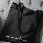Trendy Monogram | Modern Black Script Name Tote Bag<br><div class="desc">A simple stylish custom monogram design in an informal casual handwritten script typography in striking monochrome black and white. The monogram can easily be personalized to make a design as unique as you are! The perfect trendy bespoke gift or accessory for any occasion.</div>