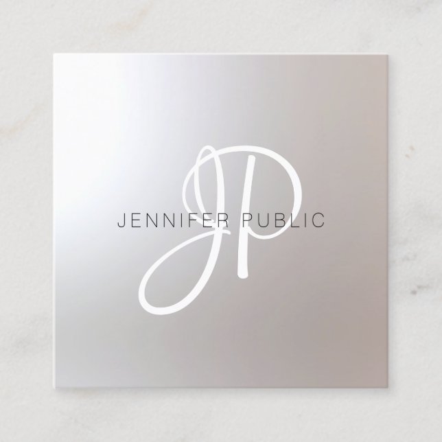 Trendy Monogram Modern Elegant Design Template Square Business Card (Front)