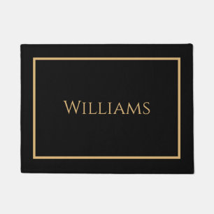 Trendy Monogram Modern Gold Black Script Name Doormat