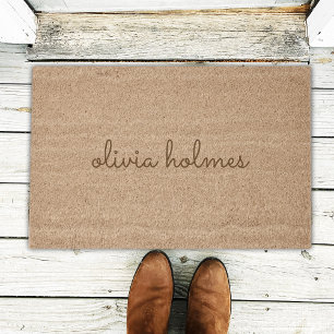 Trendy Monogram   Modern Script Name Coir Fiber Doormat