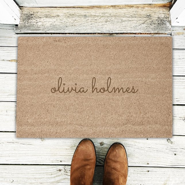 Trendy Monogram | Modern Script Name Coir Fiber Doormat (Creator Uploaded)