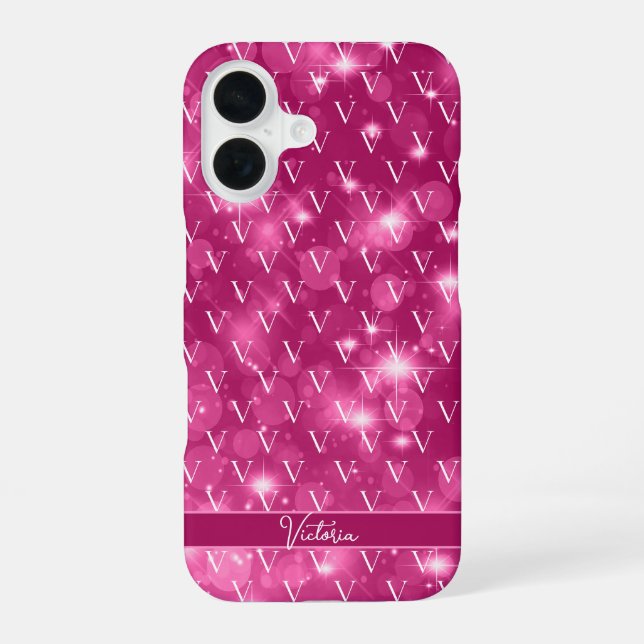 Trendy Monogram Pattern Girly Pink  Iphone Case (Back)