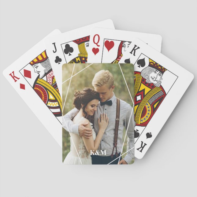Trendy Monogram Personalized Photo Poker Cards (Back)
