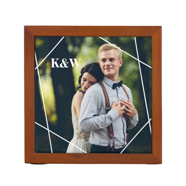 Trendy Monogram Photo Desk Organizer (Front)