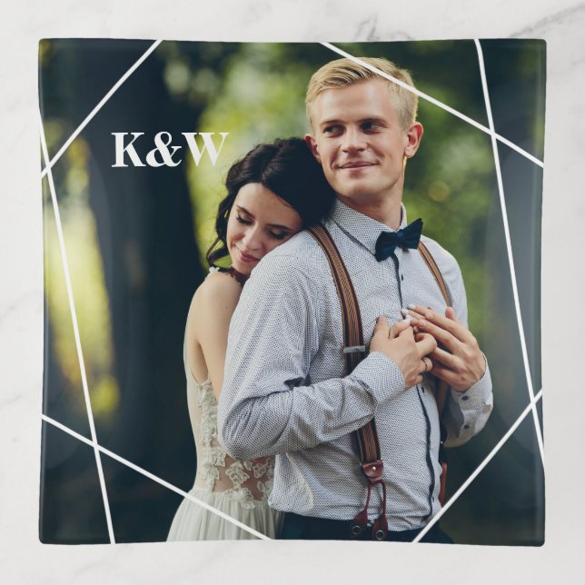 Trendy Monogram Photo Trinket Tray (Front)