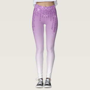 trendy monogram purple glittering leggings
