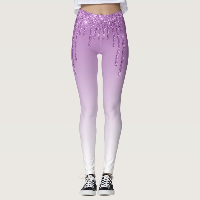 trendy monogram purple glittering leggings (Front)