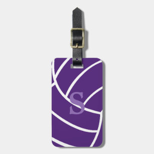 Trendy Monogram Purple Volleyball Luggage Tag