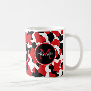 Trendy Monogram Red Black Cow Print Coffee Mug