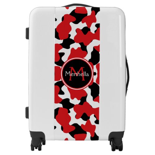 Trendy Monogram Red Black Cow Print  Luggage