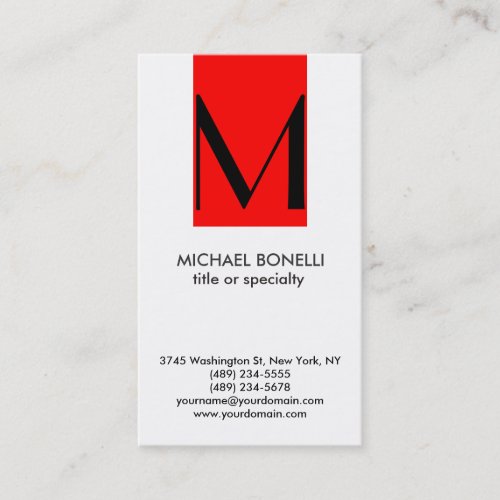 Trendy Monogram Red Stripe White Business Card