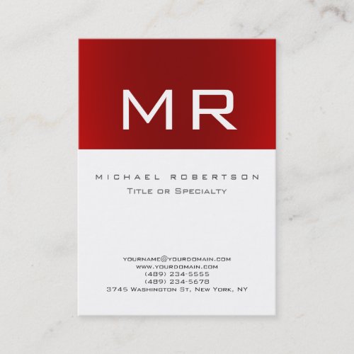 Trendy Monogram Red Striped Clean Business Card