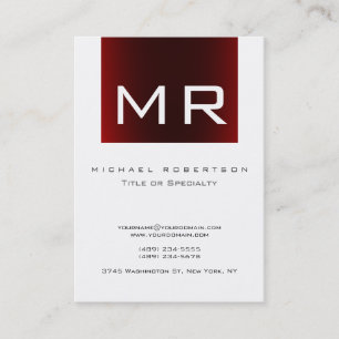 Trendy Monogram Red Striped White Business Card