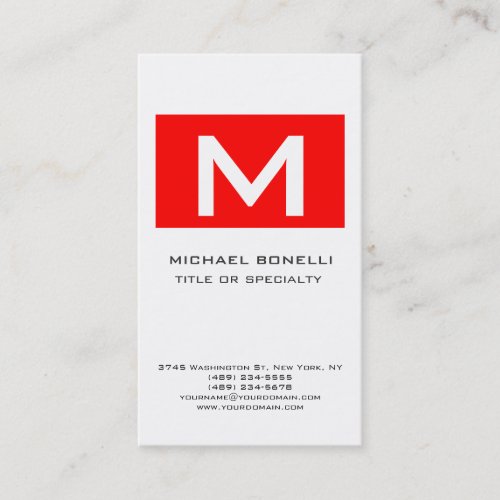 Trendy Monogram Red White Modern Business Card