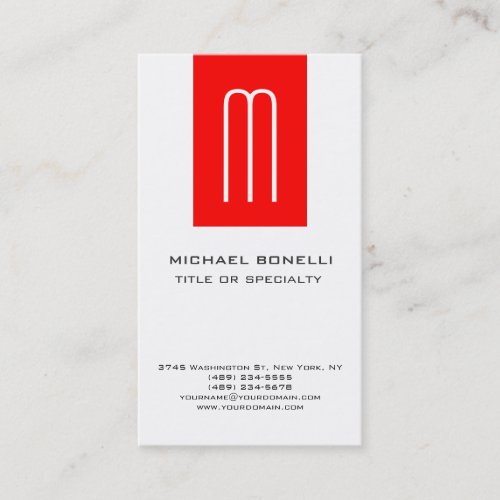 Trendy Monogram Red White Vertical Business Card