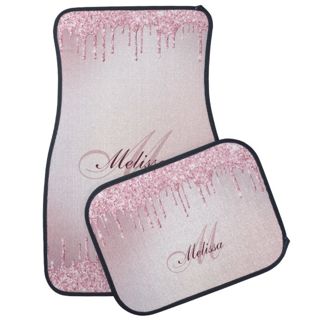 trendy monogram rose gold purple glitter car floor mat (Set)