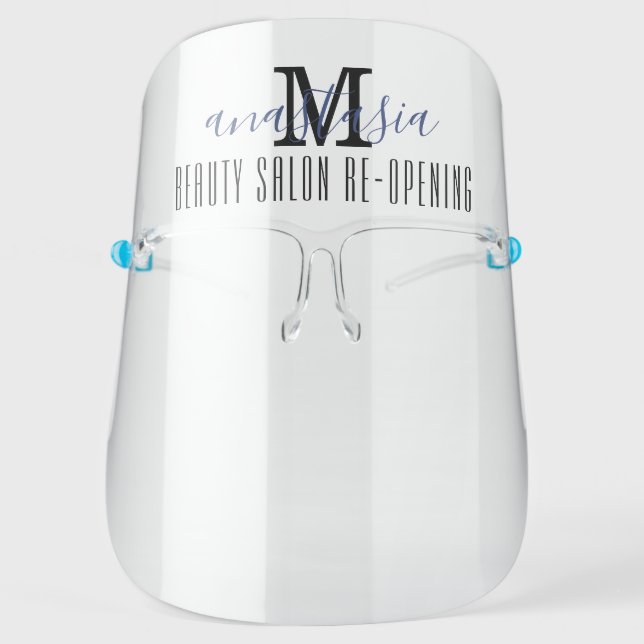 Trendy Monogram Salon Reopening Covid Safe Face Shield (Front)
