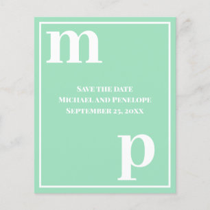 Trendy Monogram Seafoam Green Budget Save the Date Flyer