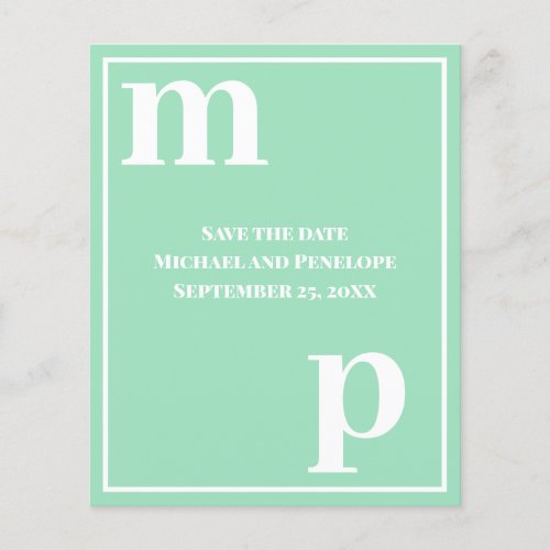 Trendy Monogram Seafoam Green Budget Save the Date Flyer