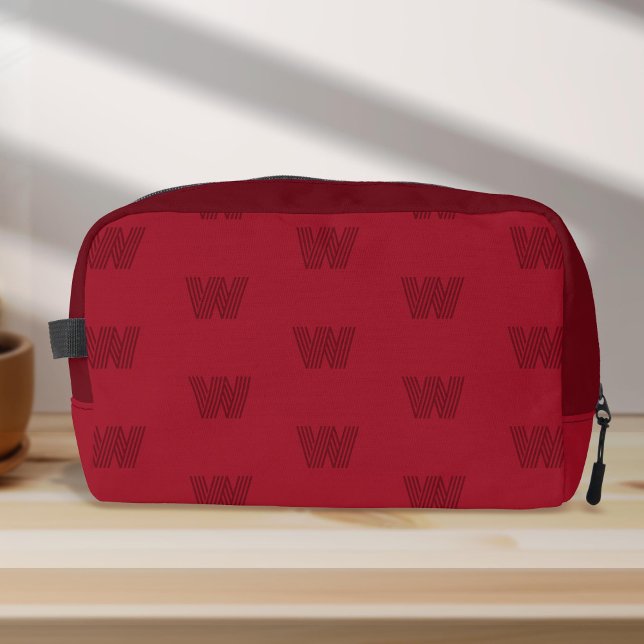 Trendy monogram, simple modern red monogrammed dopp kit (Red monogram, women's dopp kit bag.)