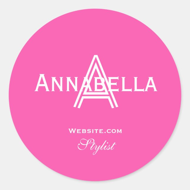 Trendy Monogram Stylist Website Girly Cool Chic  Classic Round Sticker (Front)