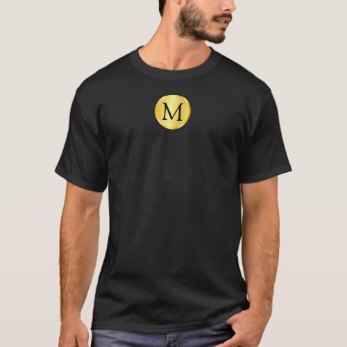 Trendy Monogram Template Faux Gold Elegant Black T_Shirt