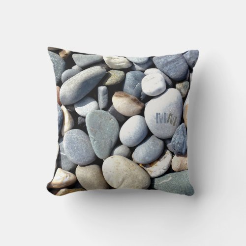 Trendy Monogram Vivid Natural Pebble Stones Photo Throw Pillow