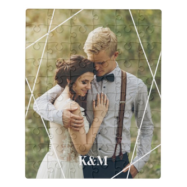 Trendy Monogram Wedding Photo Jigsaw Puzzle (Puzzle Vertical)