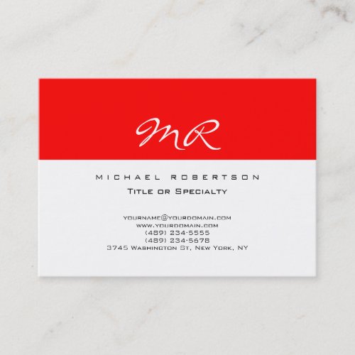 Trendy Monogram White Red Chubby Business Card