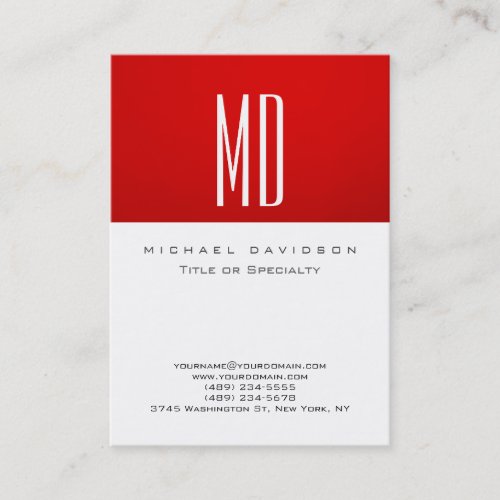 Trendy Monogram White Red Chubby Business Card