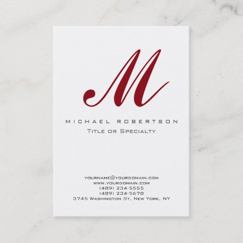 Trendy Monogram White Red Chubby Business Card