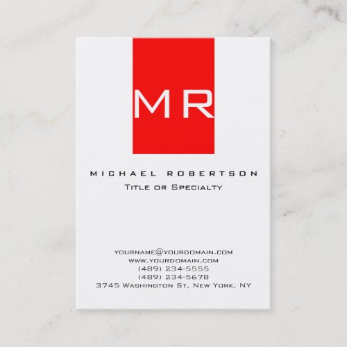 Trendy Monogram White Red Stripe Business Card