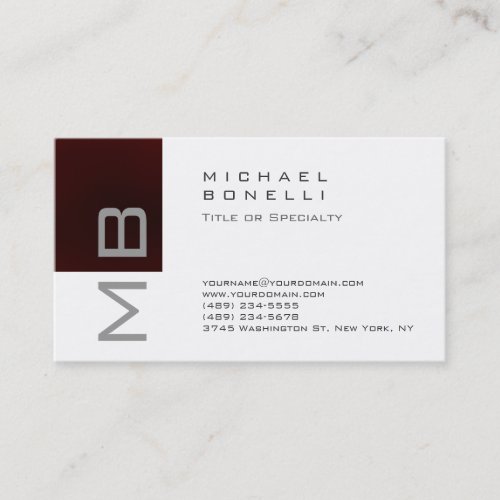 Trendy Monogram White Red Stripe Business Card