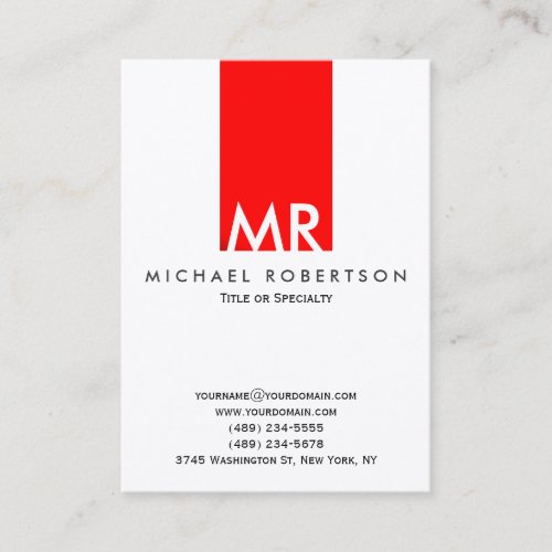 Trendy Monogram White Red Stripe Clean Business Card