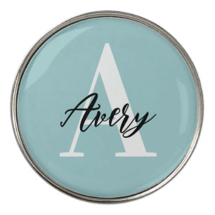 Trendy Monogram with Script Name Overlay Golf Ball Marker