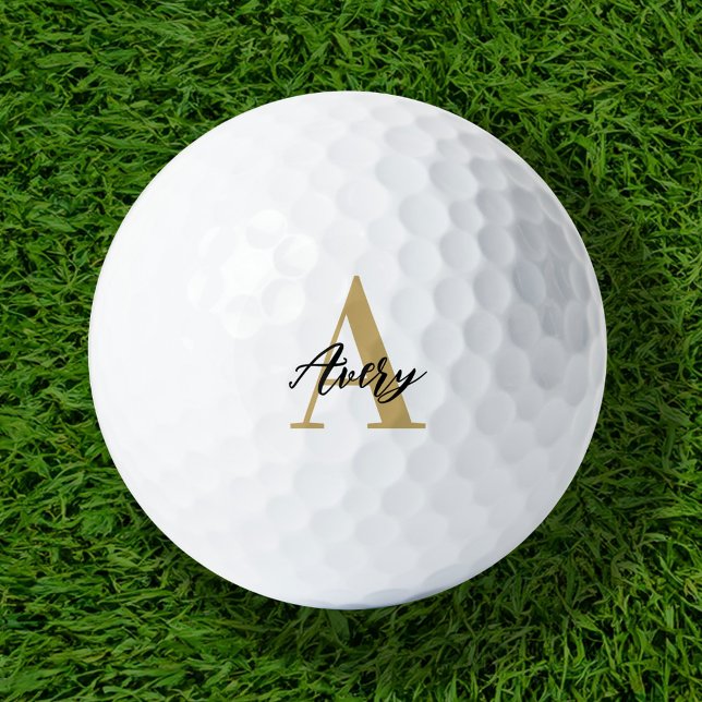 Trendy Monogram with Script Name Overlay Golf Balls (Creator Uploaded)