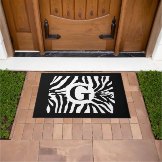 Trendy Monogram Zebra Print Door Mat