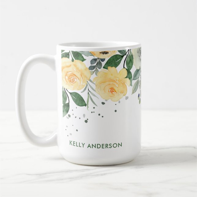 Trendy Monogrammed Botanical Watercolor Coffee Mug (Left)