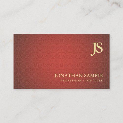 Trendy Monogrammed Red Gold Damask Plain Luxury Business Card