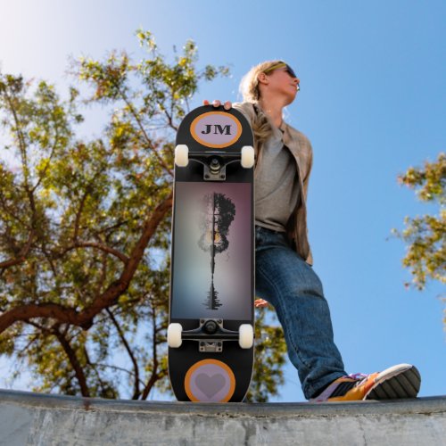 Trendy Monogrammed Skateboard with Guitar