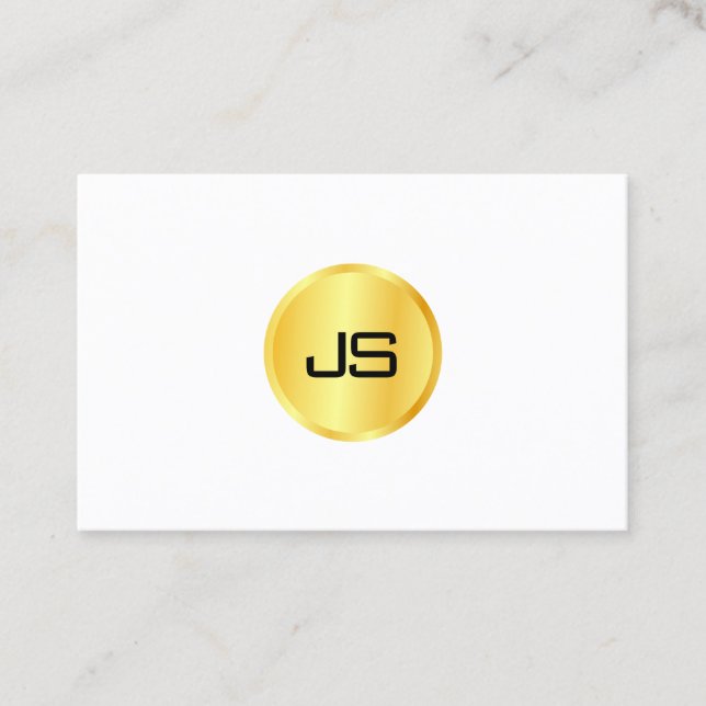 Trendy Monogrammed Template Gold Look White Business Card (Front)