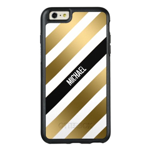 Trendy Monogrammed White Gold And Black Stripes OtterBox iPhone 66s Plus Case