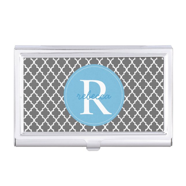 Trendy Moroccan Monogram Business Card Holder (Front)