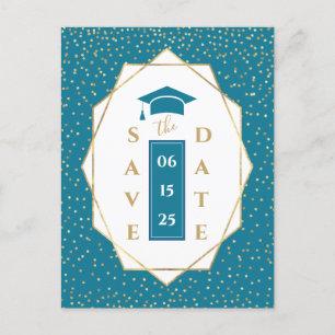 Trendy Mosaic Blue Geometric Graduation Party Announcement Postcard