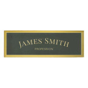 Trendy Moss Green Luxury Gold: Modern Professional Name Tag