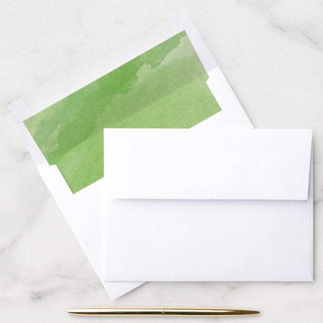 Trendy Moss Green Watercolor Wedding  Envelope Liner (Desk)