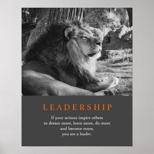 Trendy Motivational Leadership Lion Black  White Poster