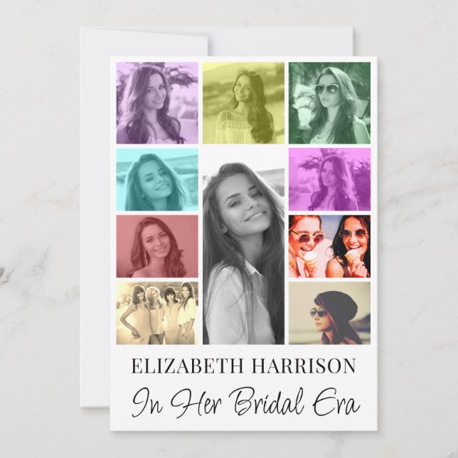 Trendy Multi-Color Photo Collage Bridal Shower Invitation (Front)