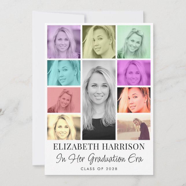 Trendy Multi-Color Photo Collage Graduation Announcement (Front)