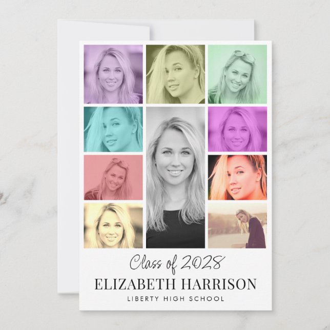 Trendy Multi-Color Photo Collage Graduation Announcement (Front)